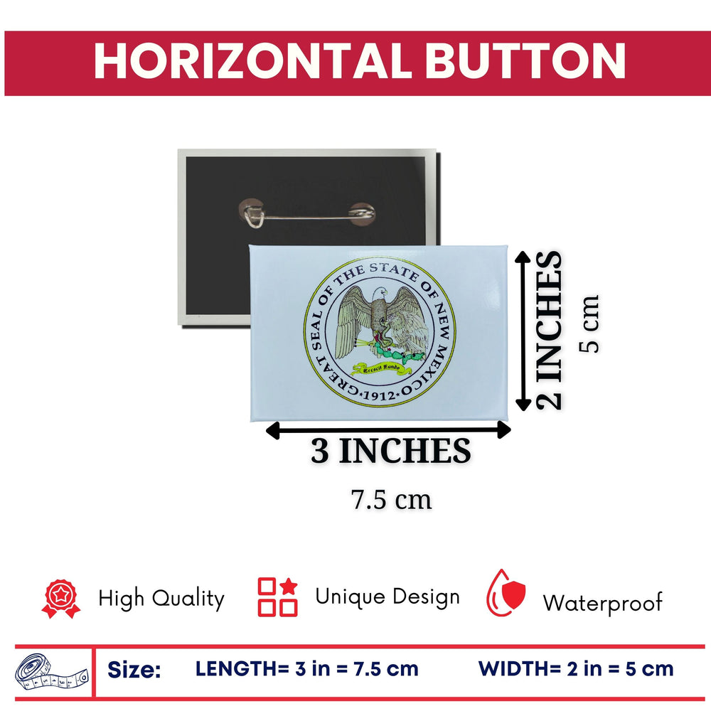 Horizontal Button - State Seal New Mexico - USA