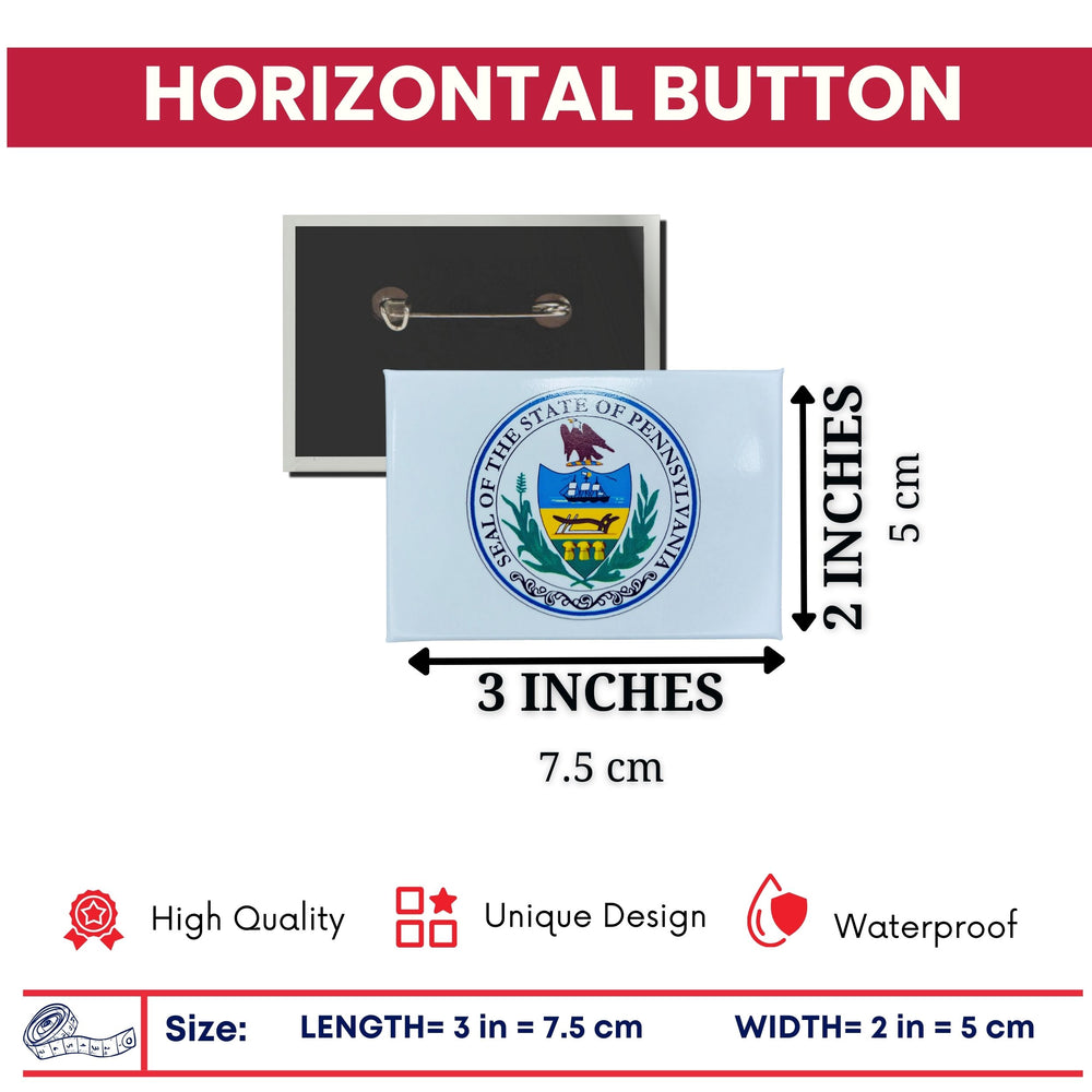 Horizontal Button - State Seal Pennsylvania - USA