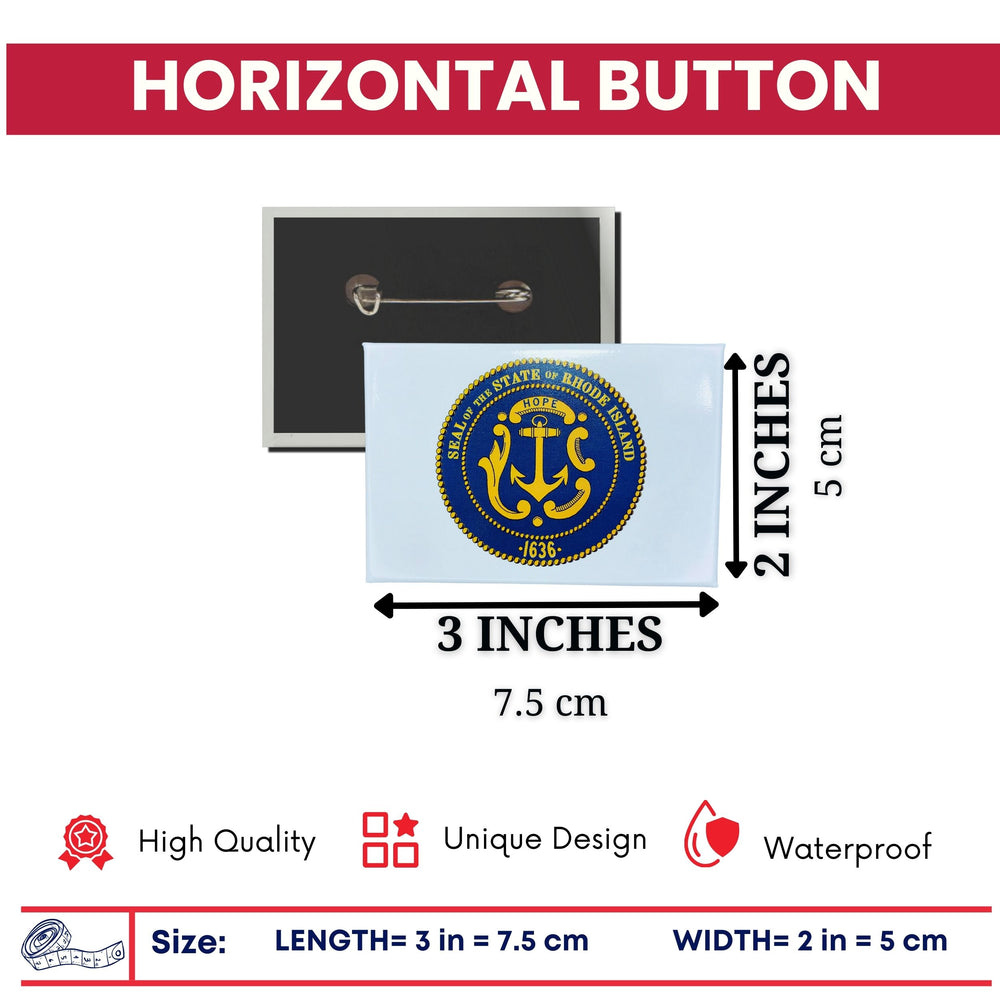Horizontal Button - State Seal Rhode Island - USA
