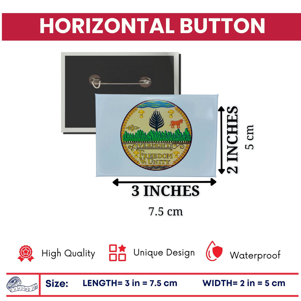Horizontal Button - State Seal Vermont - USA