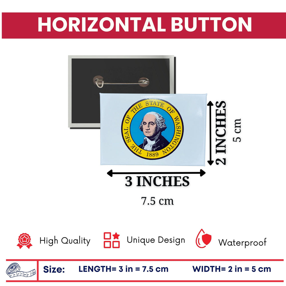 Horizontal Button - State Seal Washington - USA