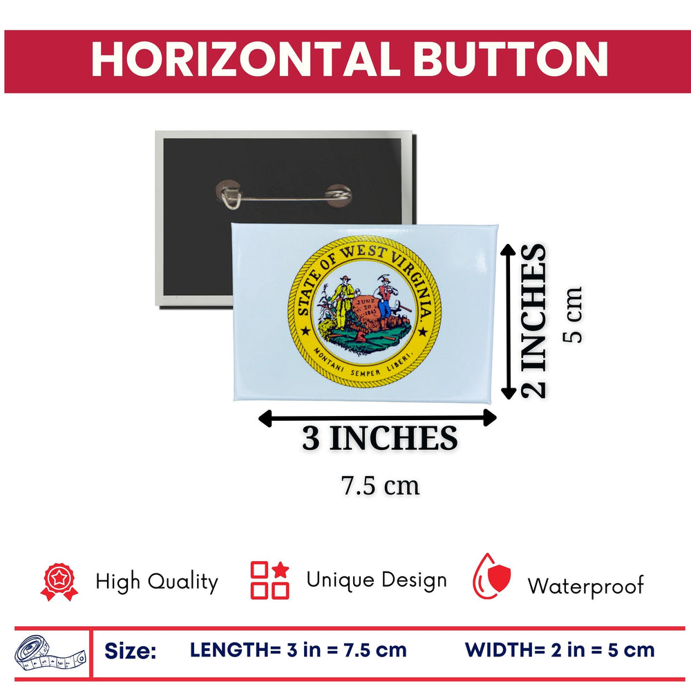 Horizontal Button - State Seal West Virginia - USA