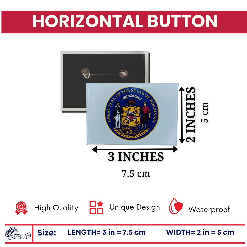 Horizontal Button - State Seal Wisconsin - USA
