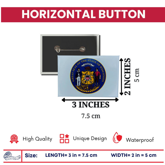 Horizontal Button - State Seal Wisconsin - USA