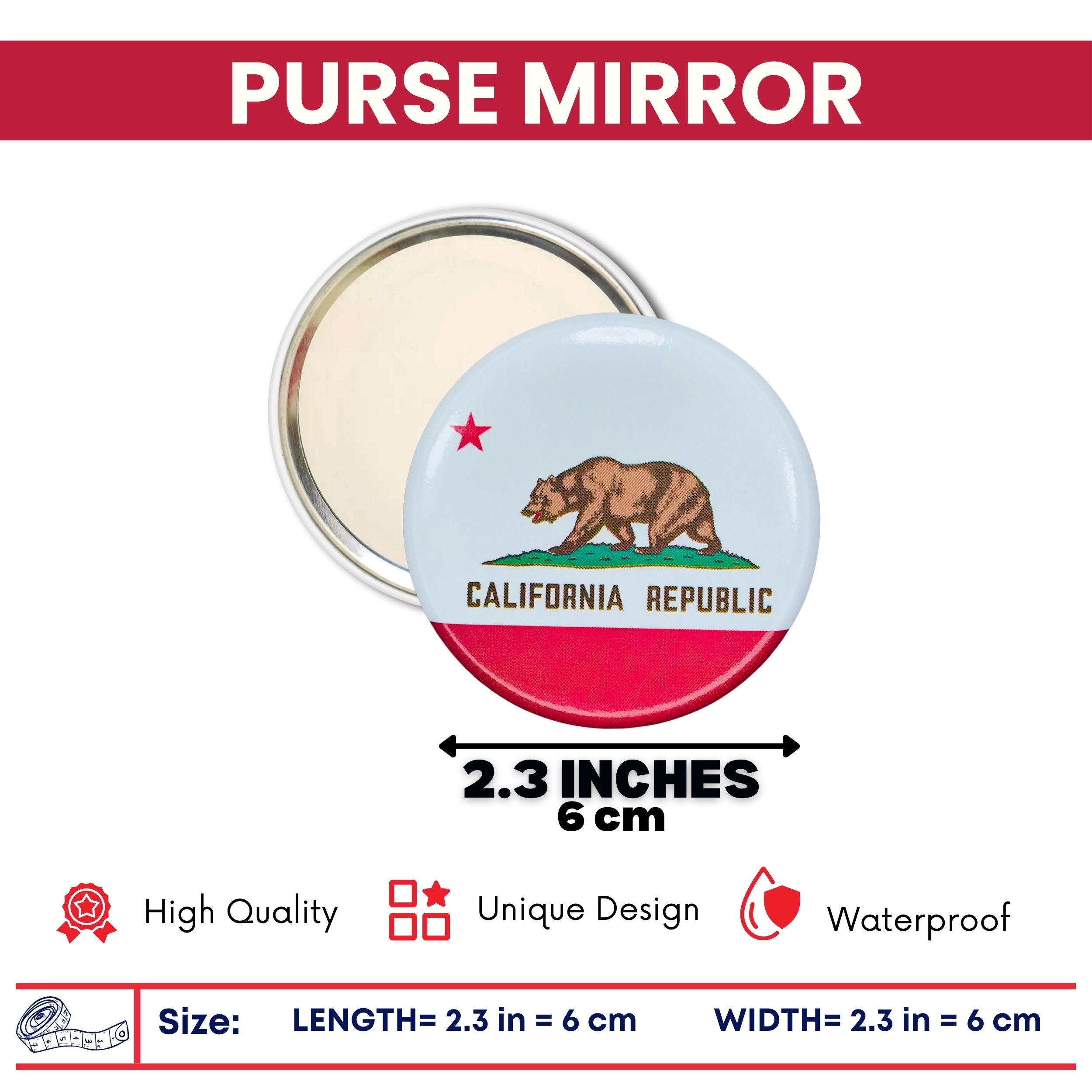Purse Mirror - State Flag California - USA