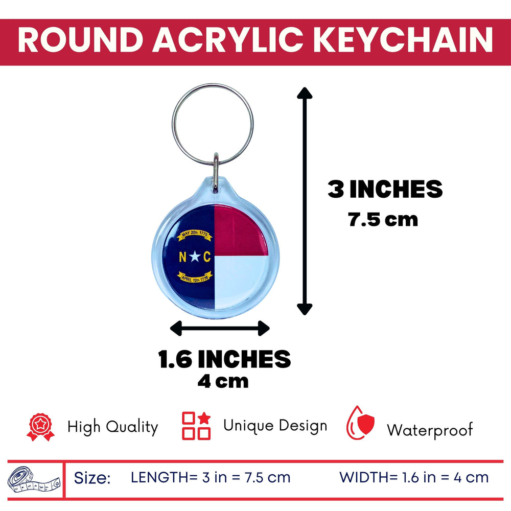 Round Acrylic Keychain - State Flag North Carolina - USA