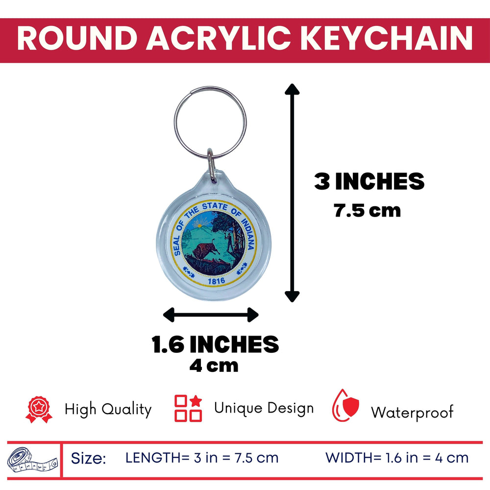 Round Acrylic Keychain - State Seal Indiana - USA
