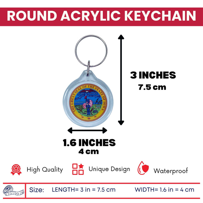 Round Acrylic Keychain - State Seal Iowa - USA