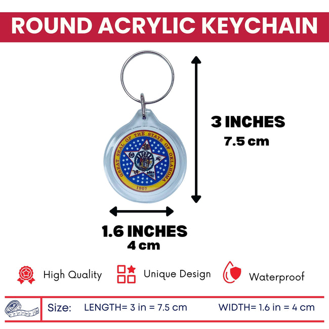 Round Acrylic Keychain - State Seal Oklahoma - USA