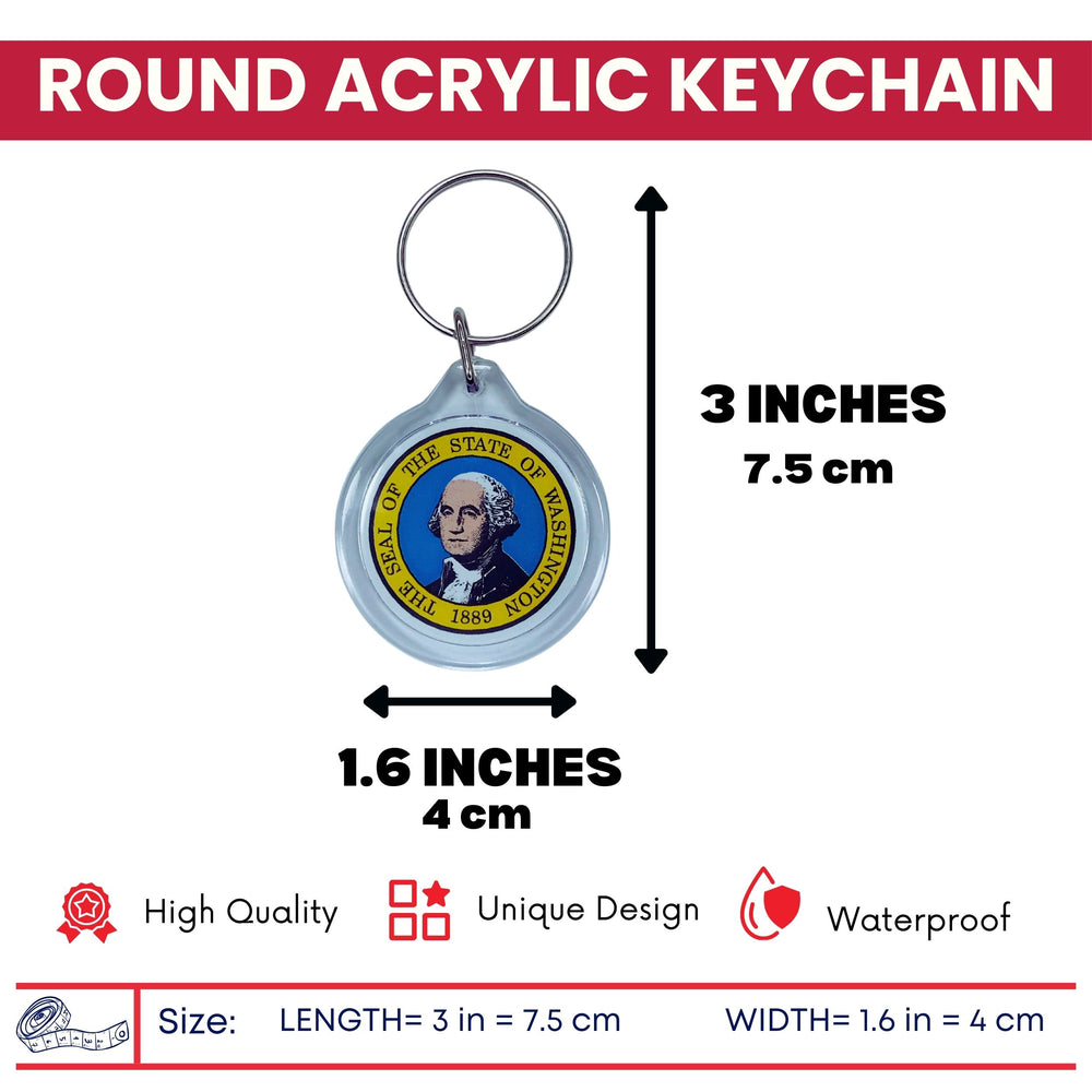 Round Acrylic Keychain - State Seal Washington - USA