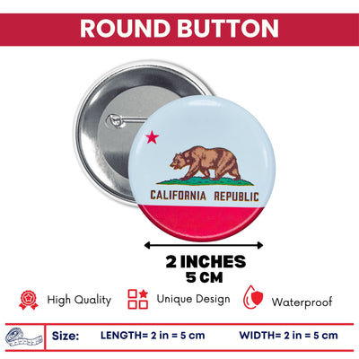 Round Button - State Flag California - USA