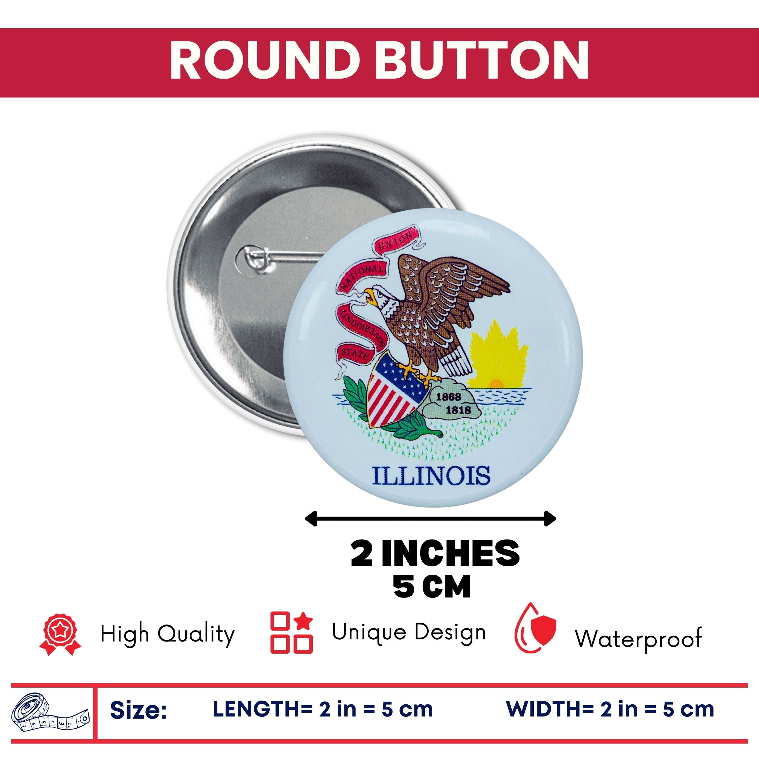 Round Button - State Flag Illinois - USA