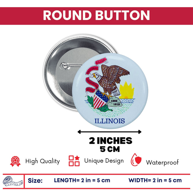 Round Button - State Flag Illinois - USA