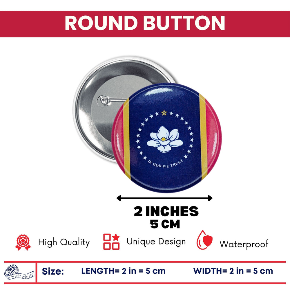 Round Button - State Flag Mississippi - USA
