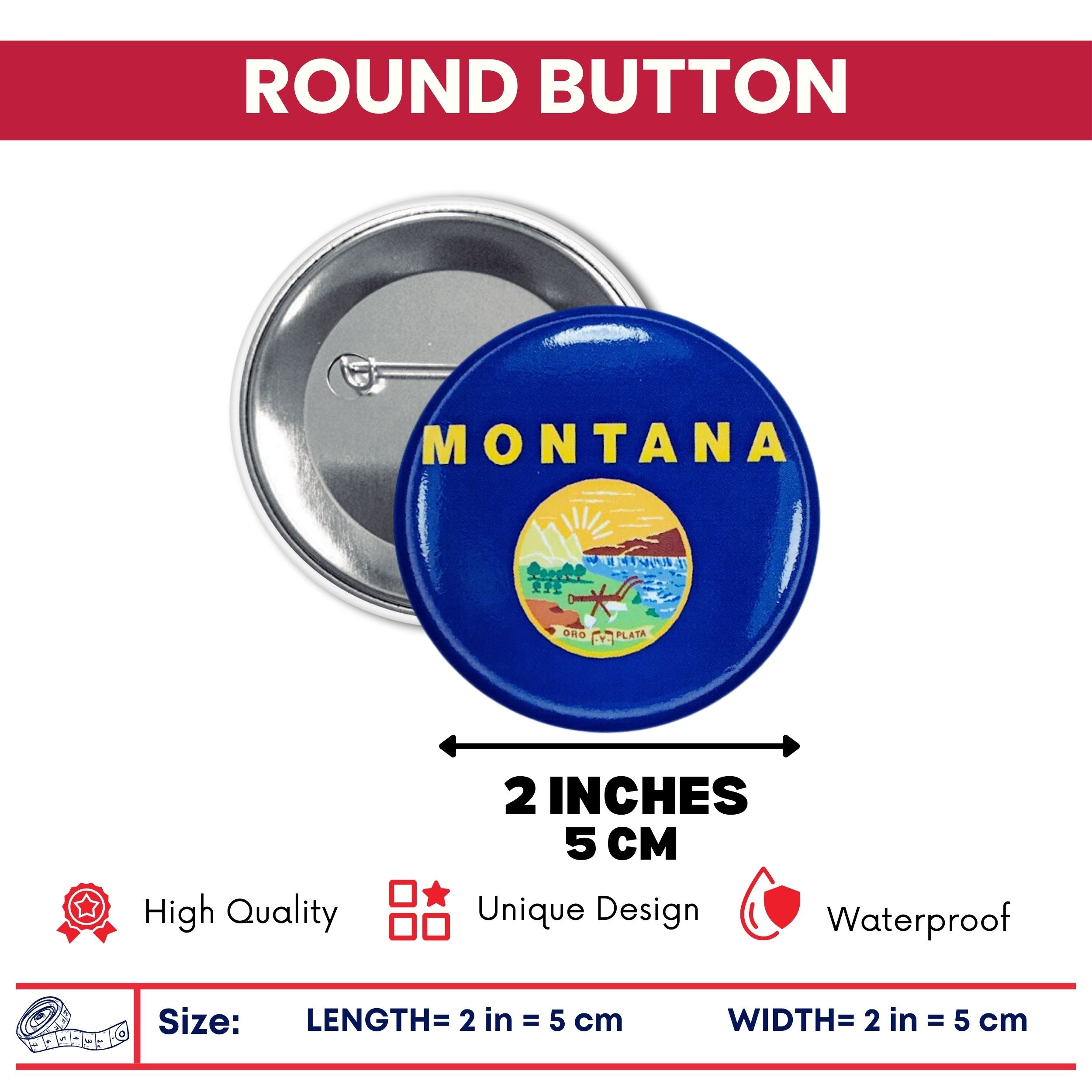 Round Button - State Flag Montana - USA