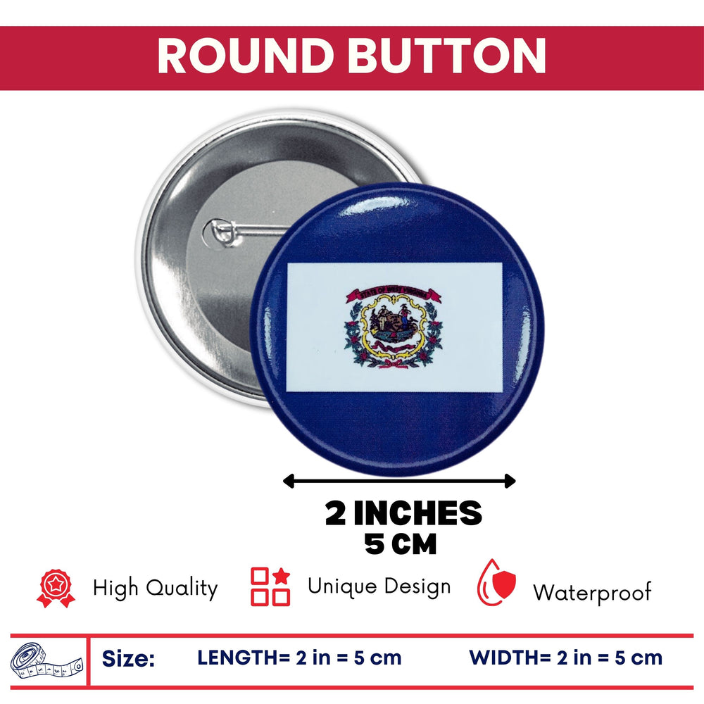 Round Button - State Flag West Virginia - USA