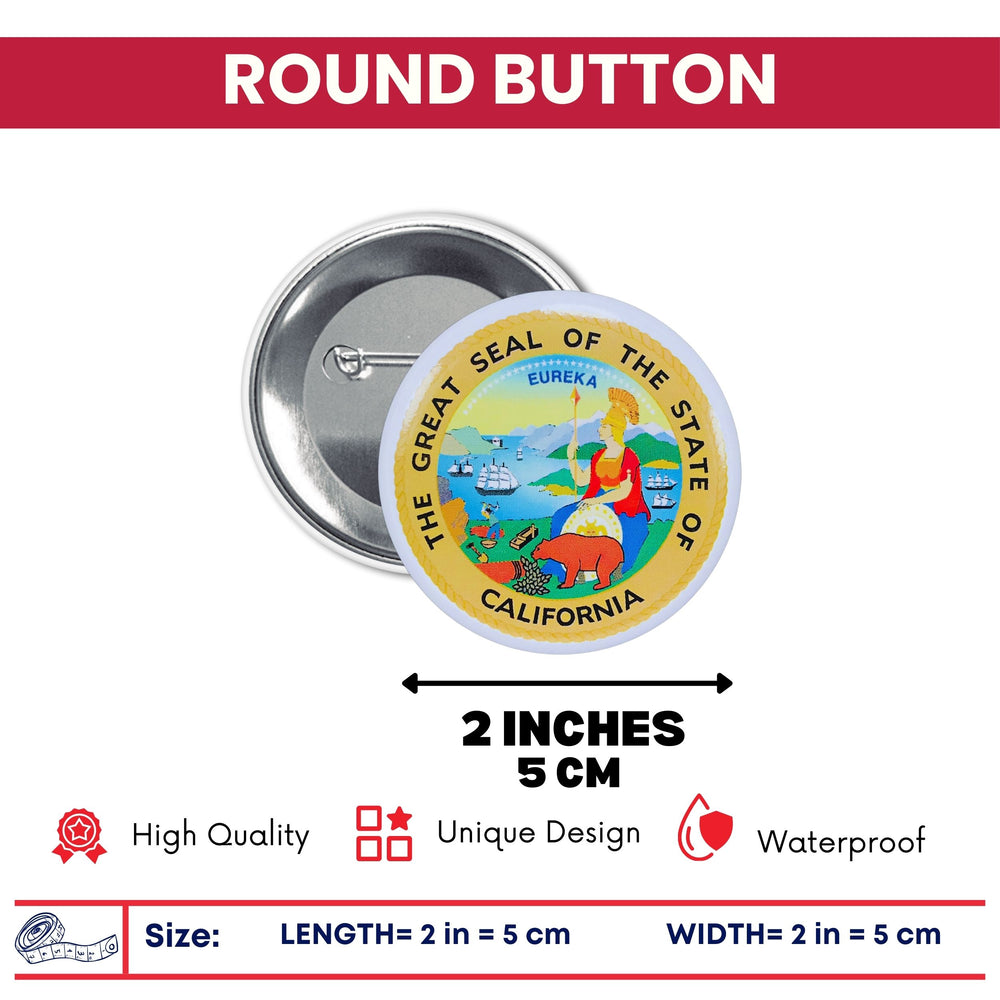 Round Button - State Seal California - USA
