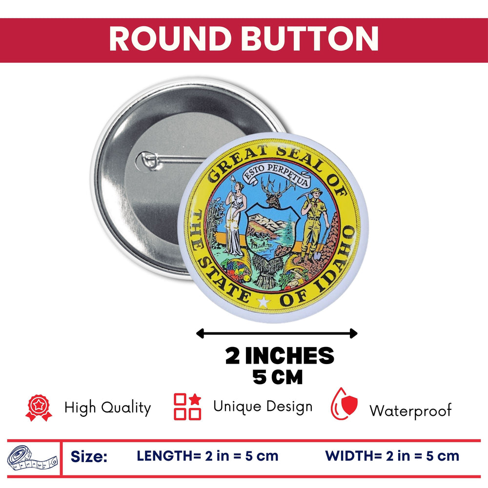 Round Button - State Seal Idaho - USA