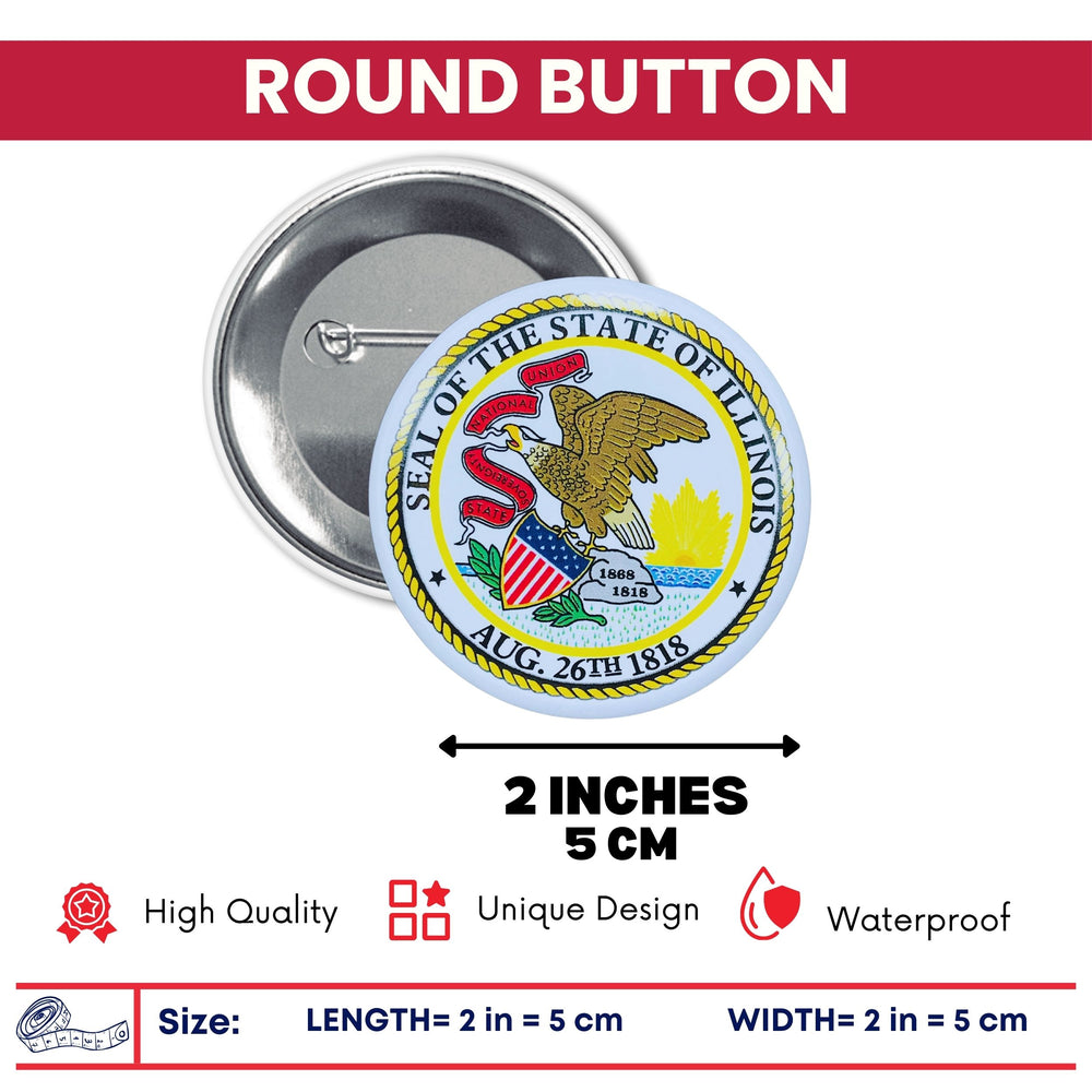 Round Button - State Seal Illinois - USA