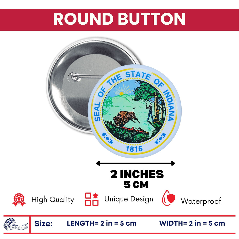Round Button - State Seal Indiana - USA