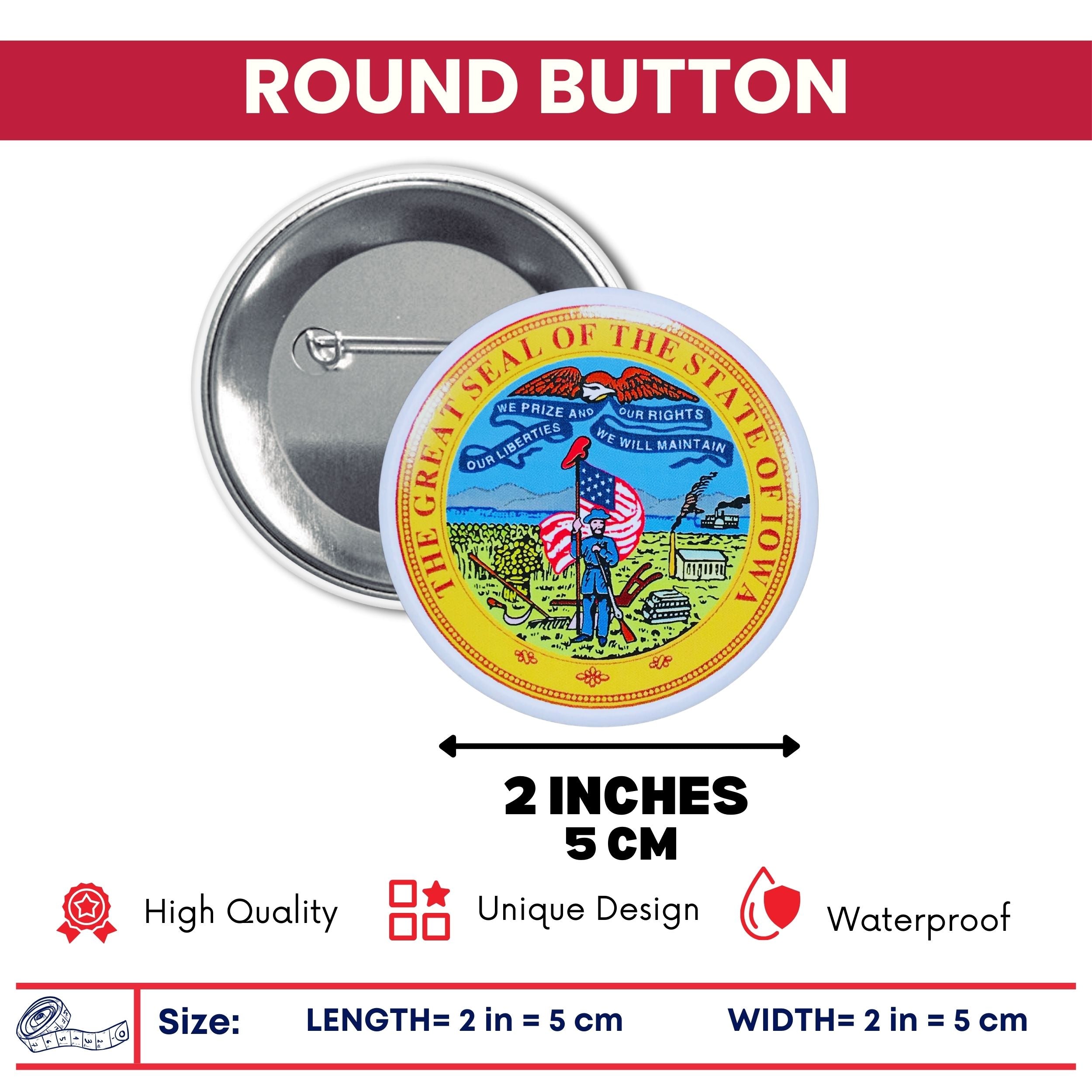 Round Button - State Seal Iowa - USA