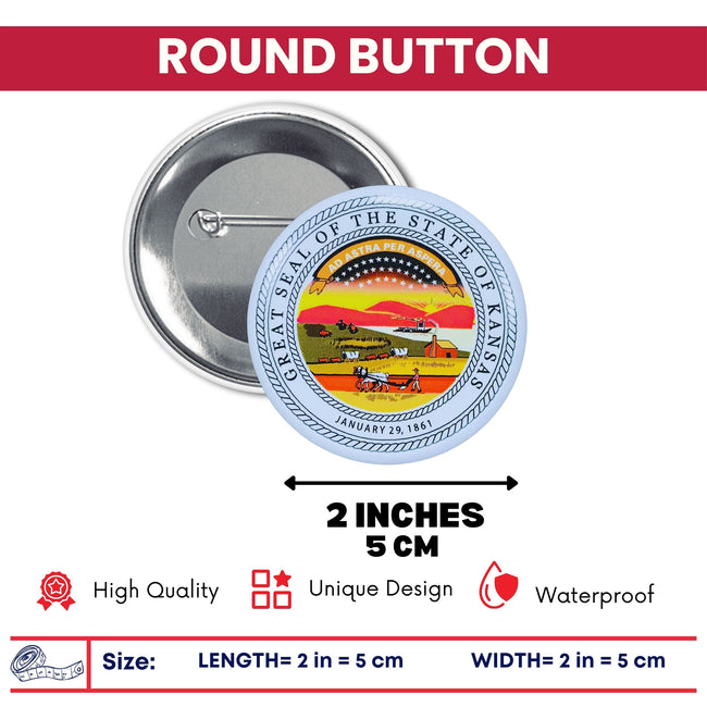 Round Button - State Seal Kansas - USA