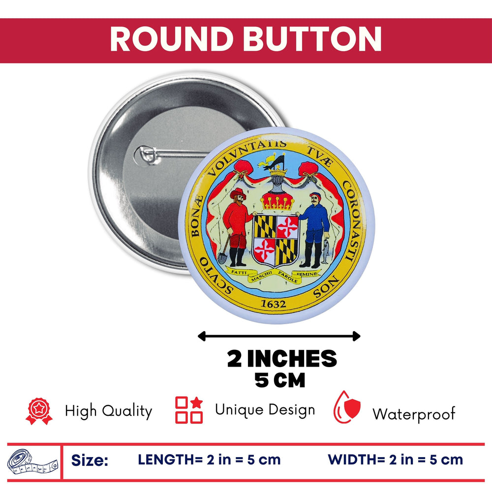Round Button - State Seal Maryland - USA