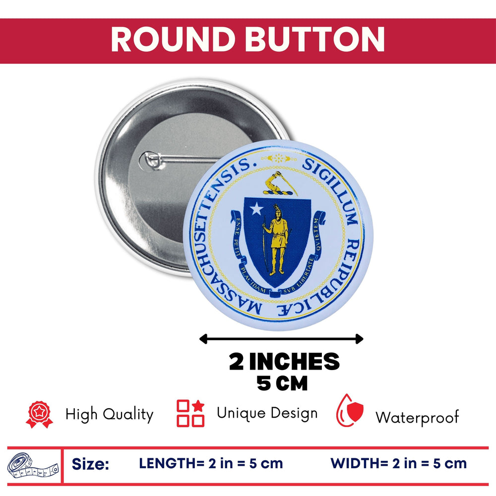 Round Button - State Seal Massachusetts - USA