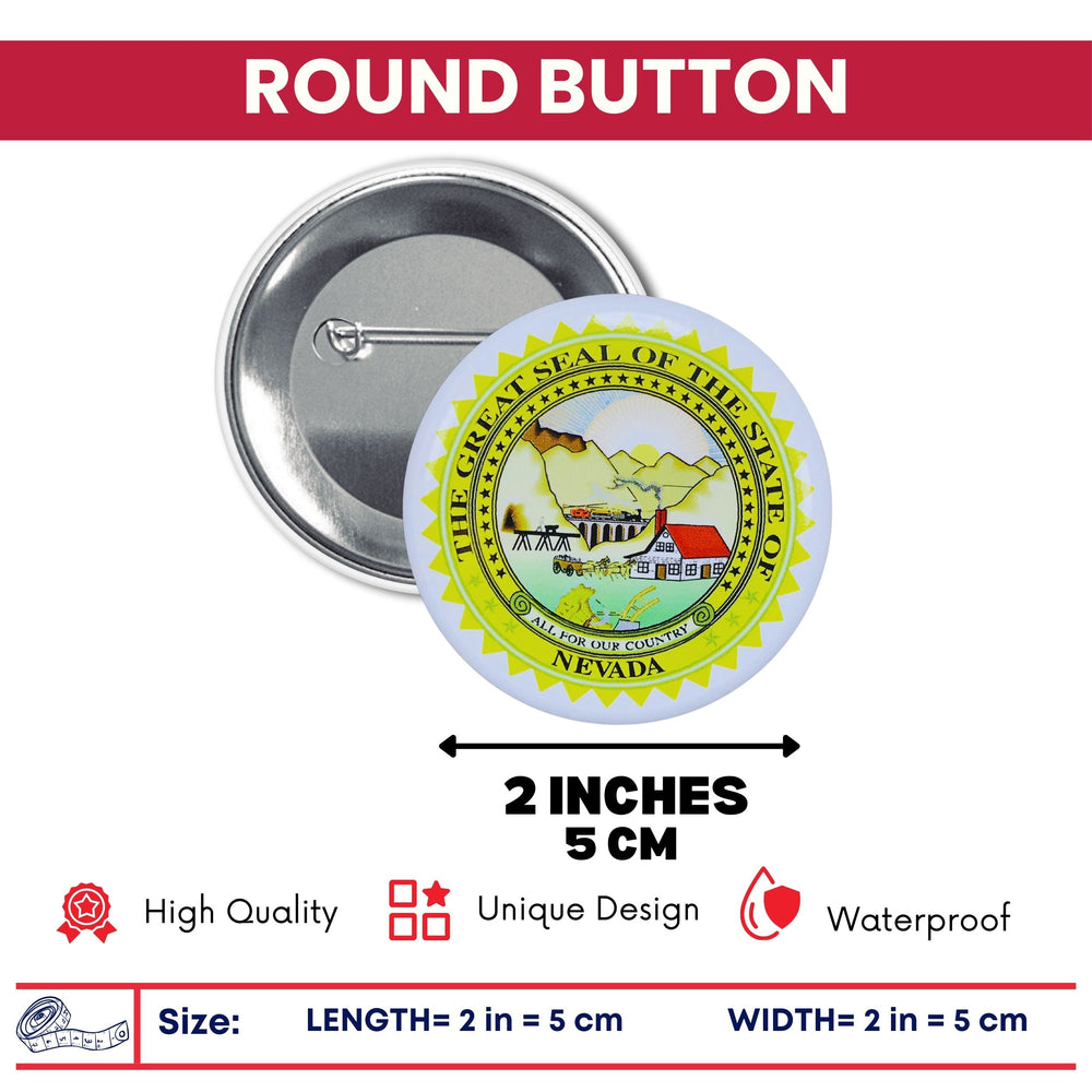 Round Button - State Seal Nevada - USA