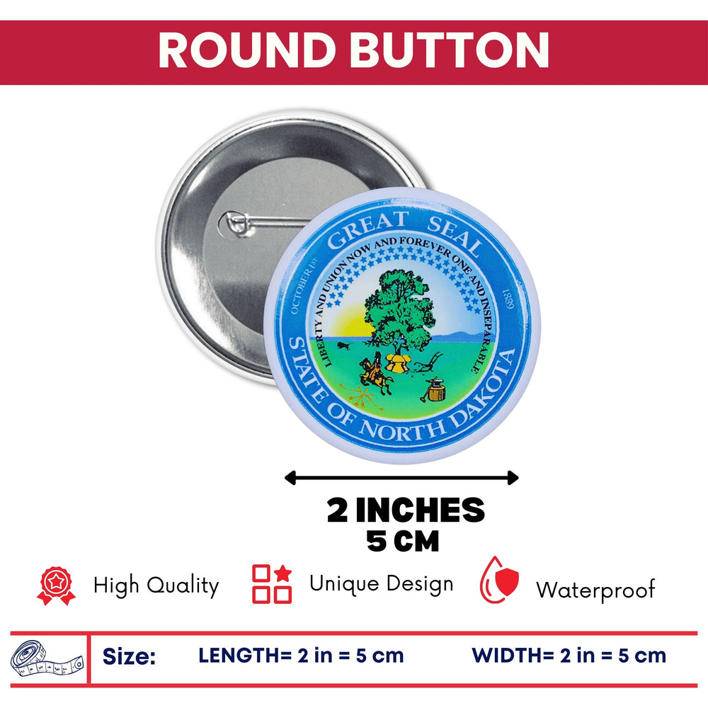 Round Button - State Seal North Dakota - USA