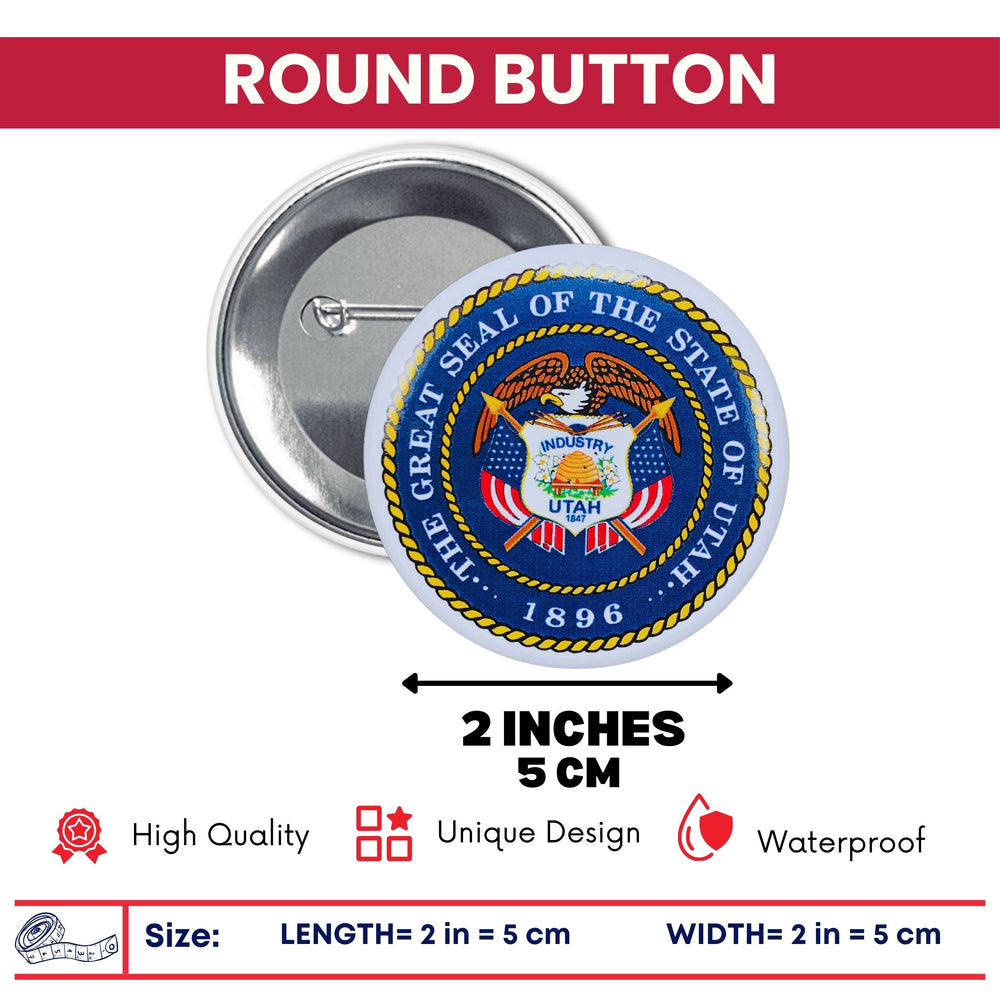 Round Button - State Seal Utah - USA