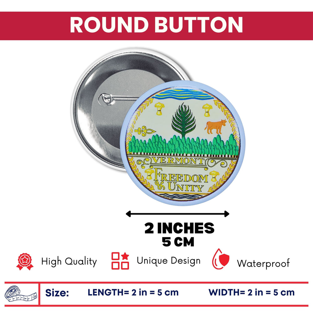 Round Button - State Seal Vermont - USA