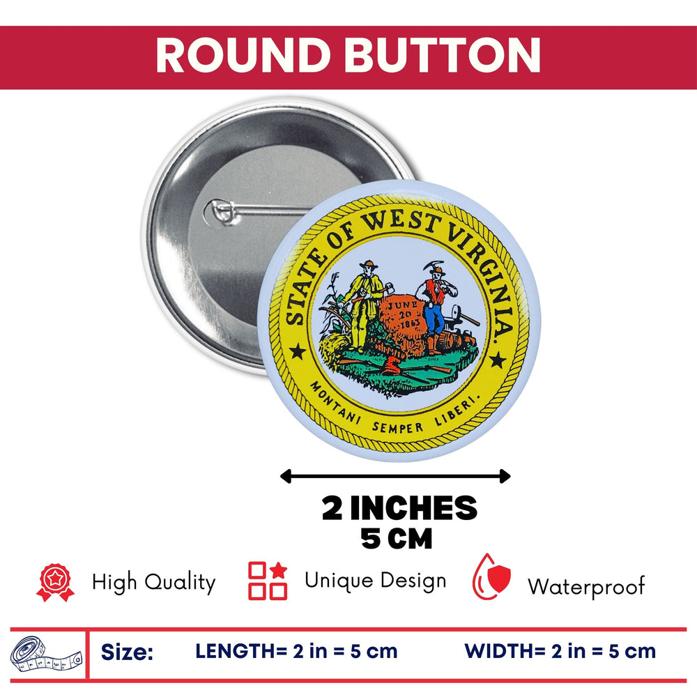 Round Button - State Seal West Virginia - USA