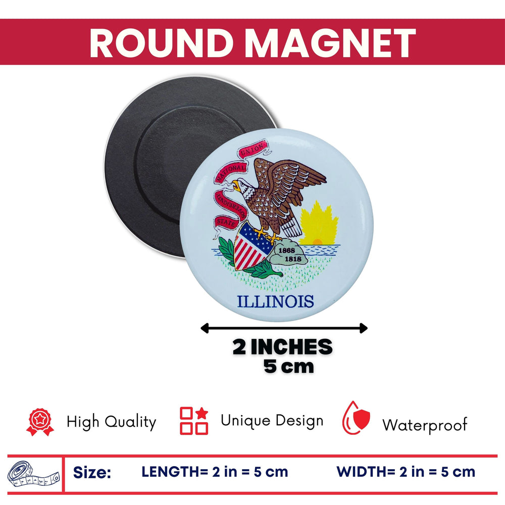 Round Magnet - State Flag Illinois - USA