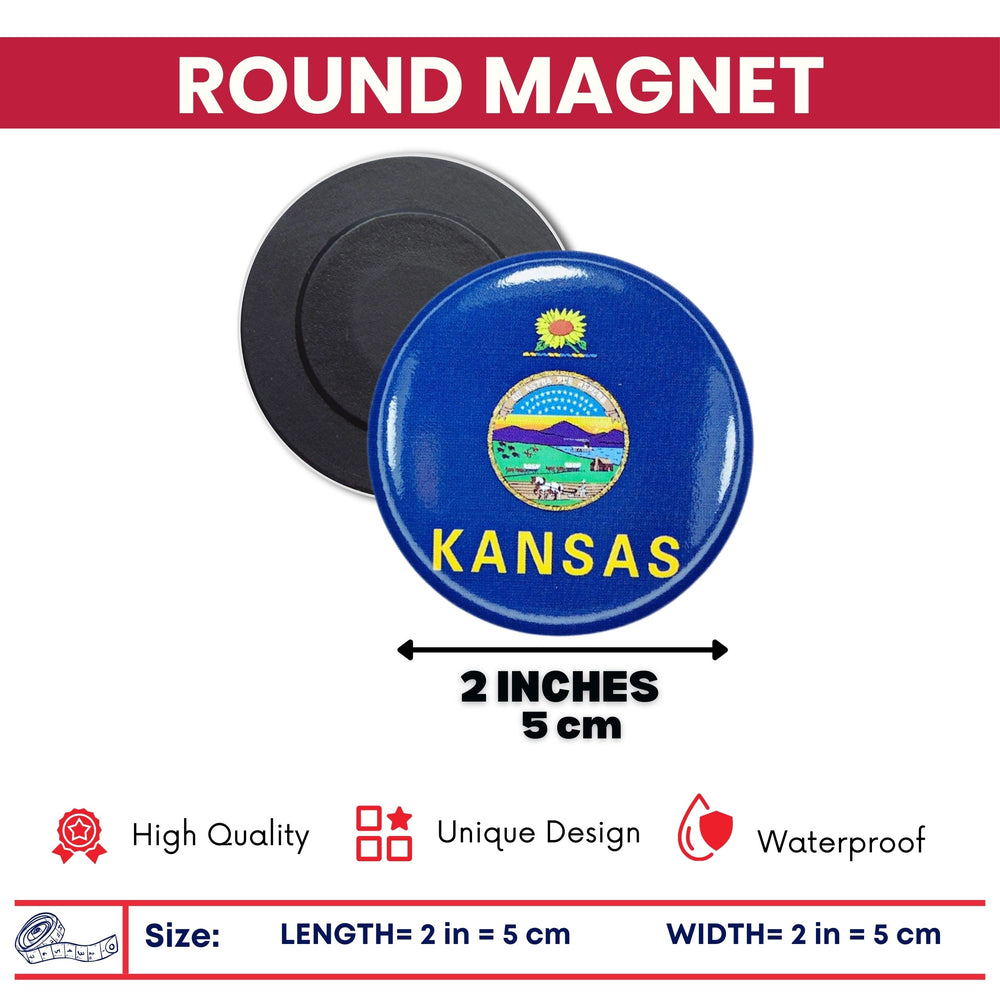Round Magnet - State Flag Kansas - USA
