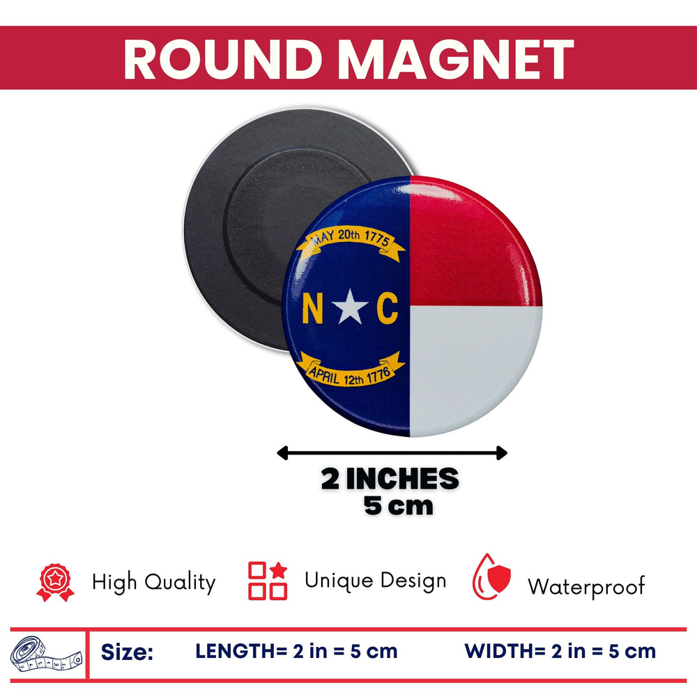 Round Magnet - State Flag North Carolina - USA