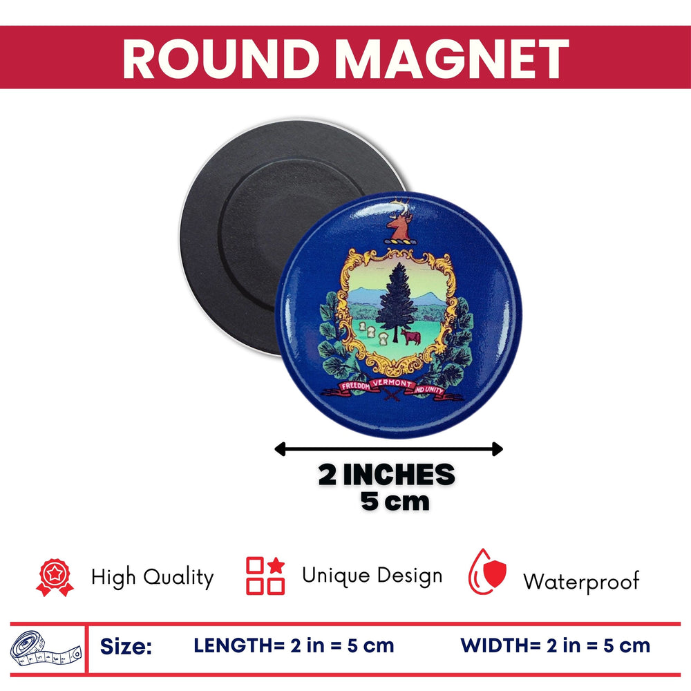 Round Magnet - State Flag Vermont - USA