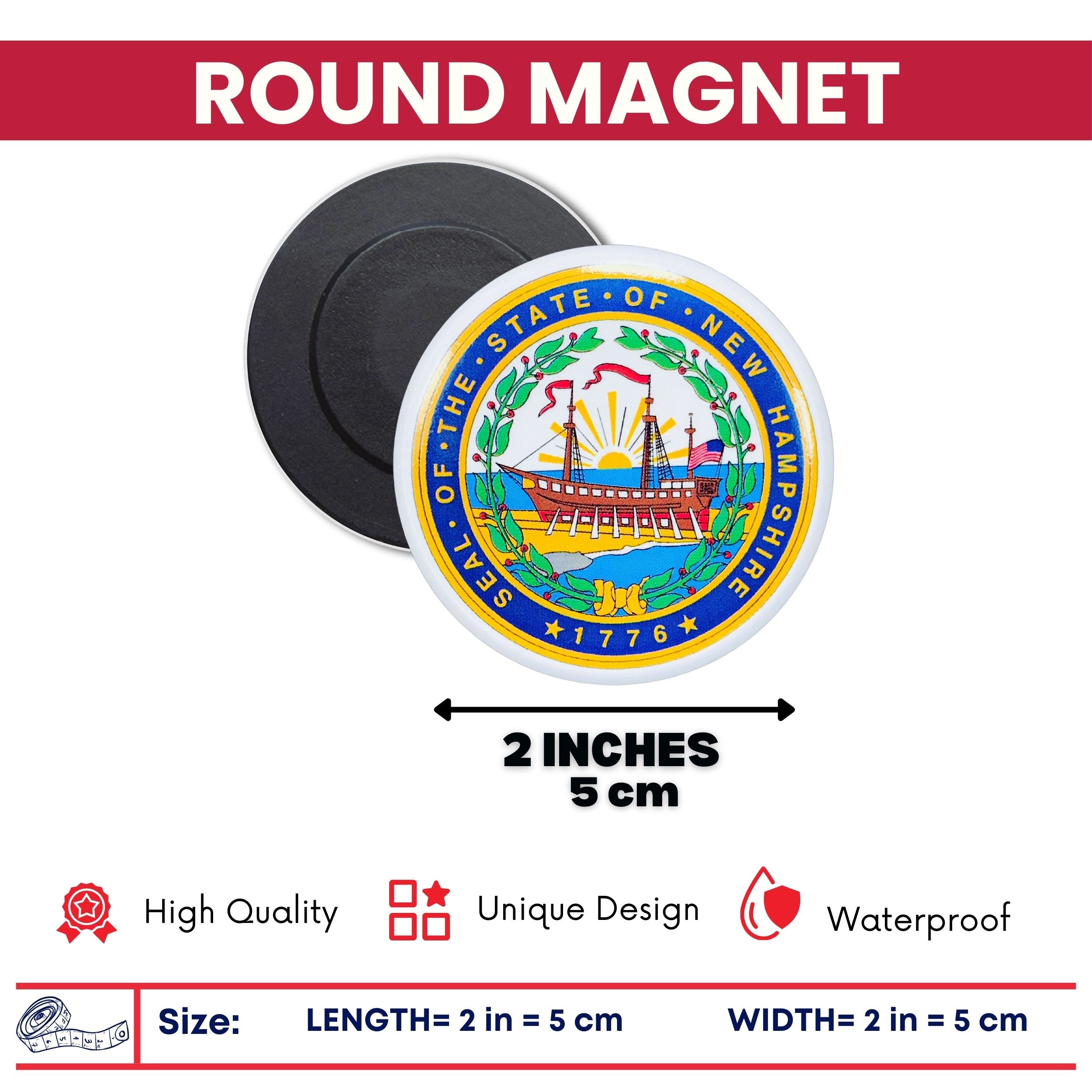 Round Magnet - State Seal New Hampshire - USA