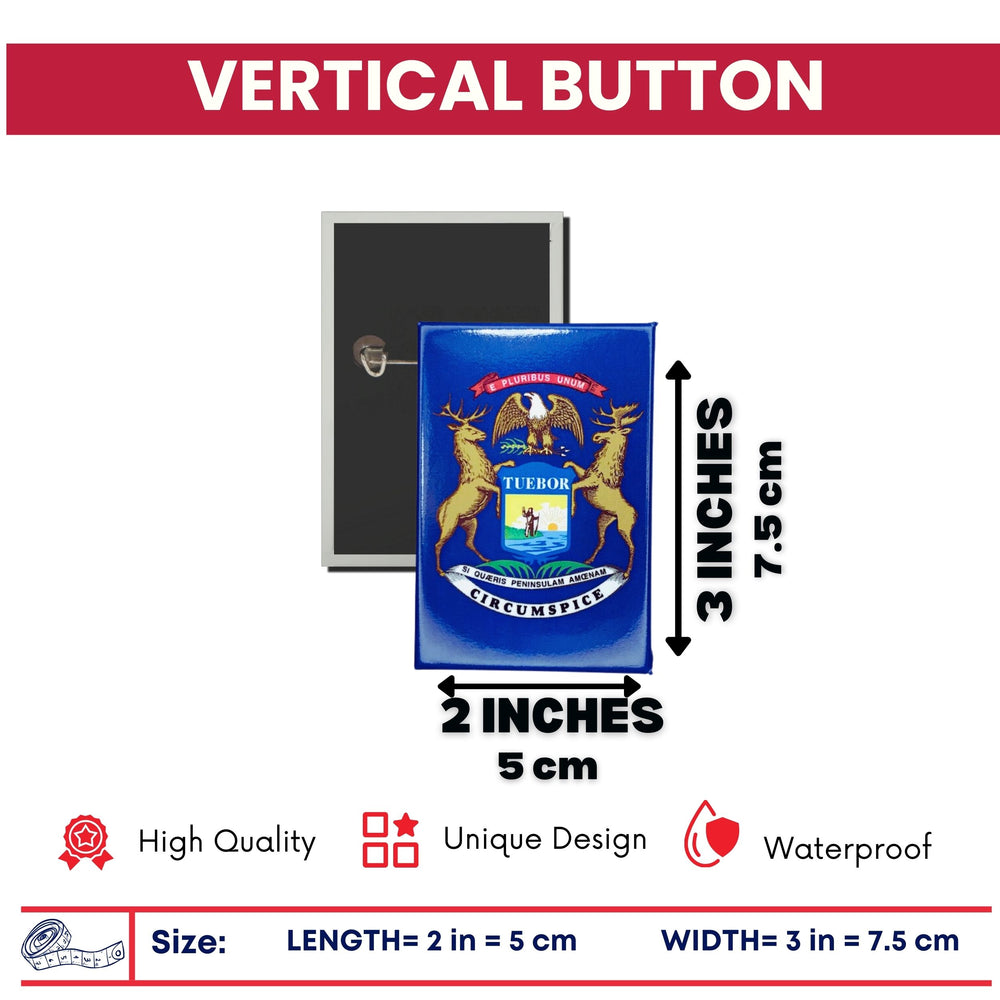 Vertical Button - State Flag Michigan - USA