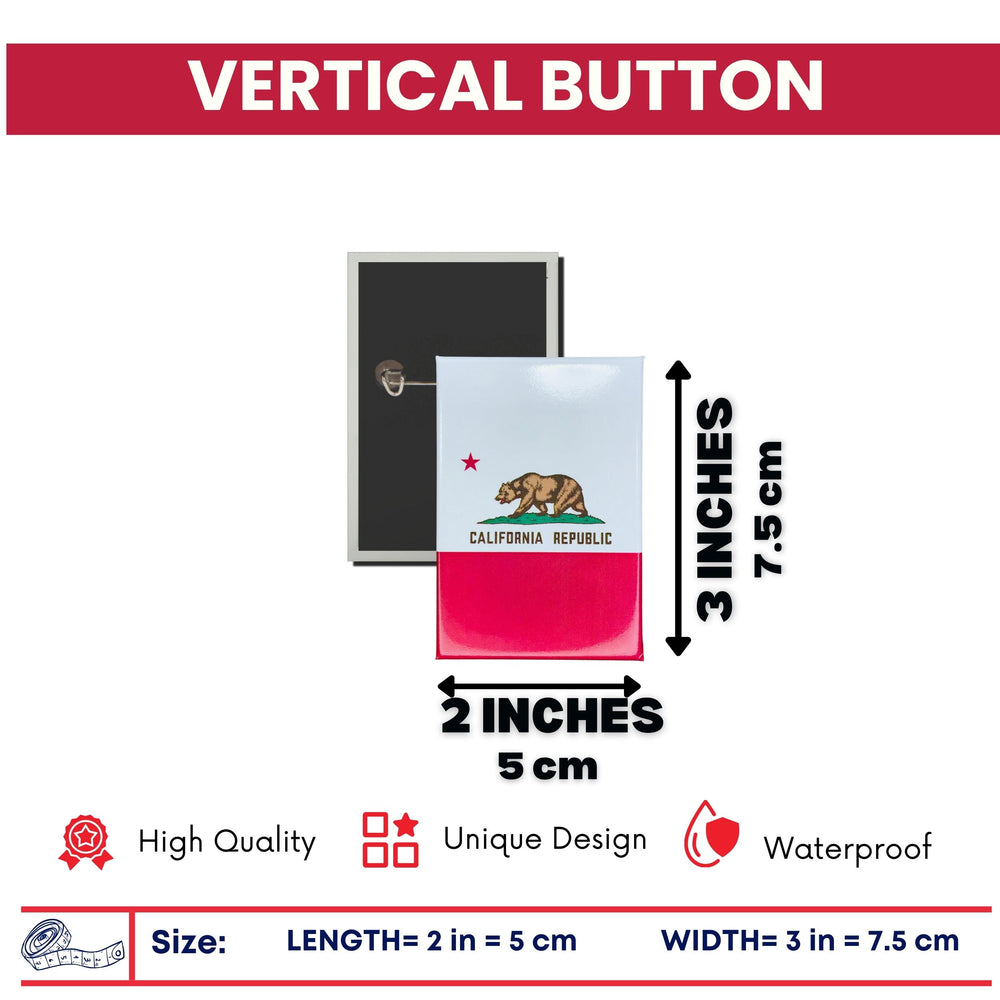 Vertical Button - State Flag California - USA