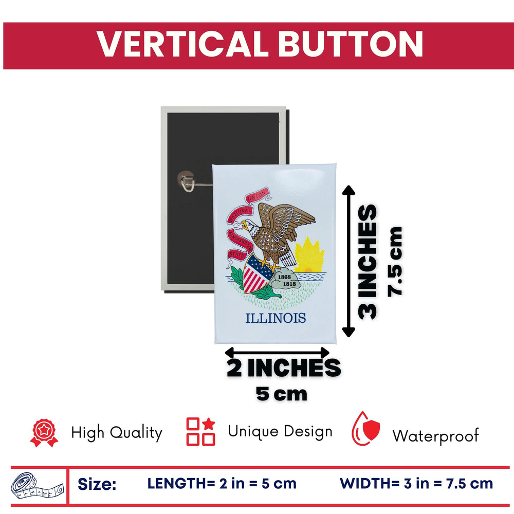 Vertical Button - State Flag Illinois - USA
