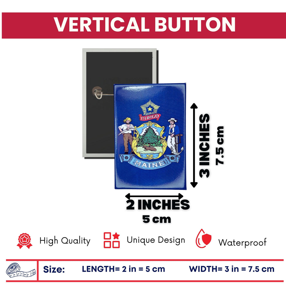 Vertical Button - State Flag Maine - USA