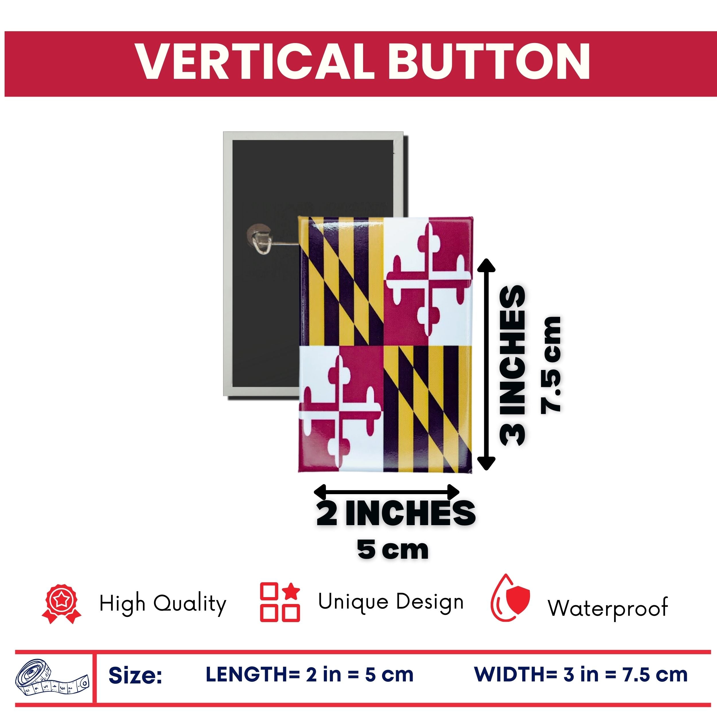Vertical Button - State Flag Maryland - USA