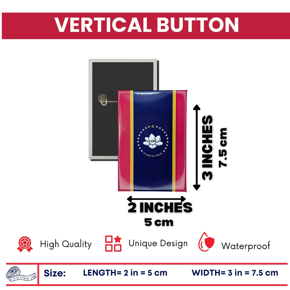 Vertical Button - State Flag Mississippi - USA