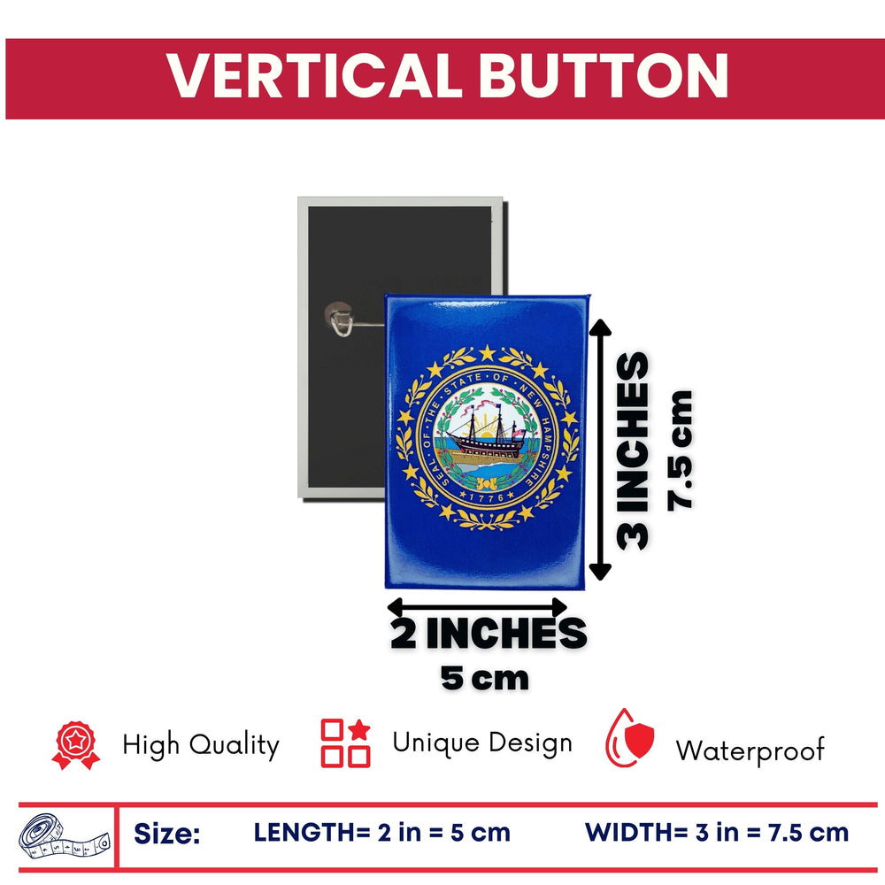 Vertical Button - State Flag New Hampshire - USA