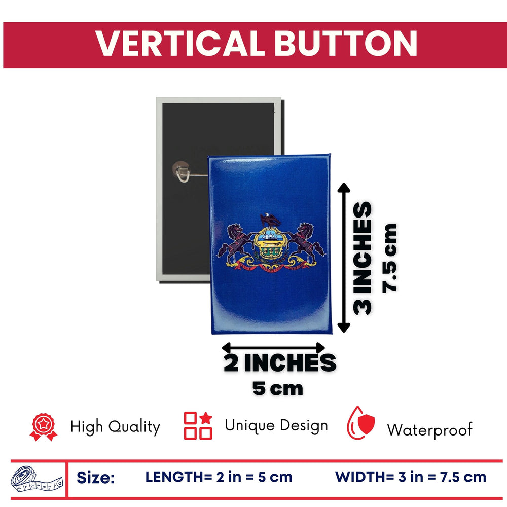 Vertical Button - State Flag Pennsylvania - USA