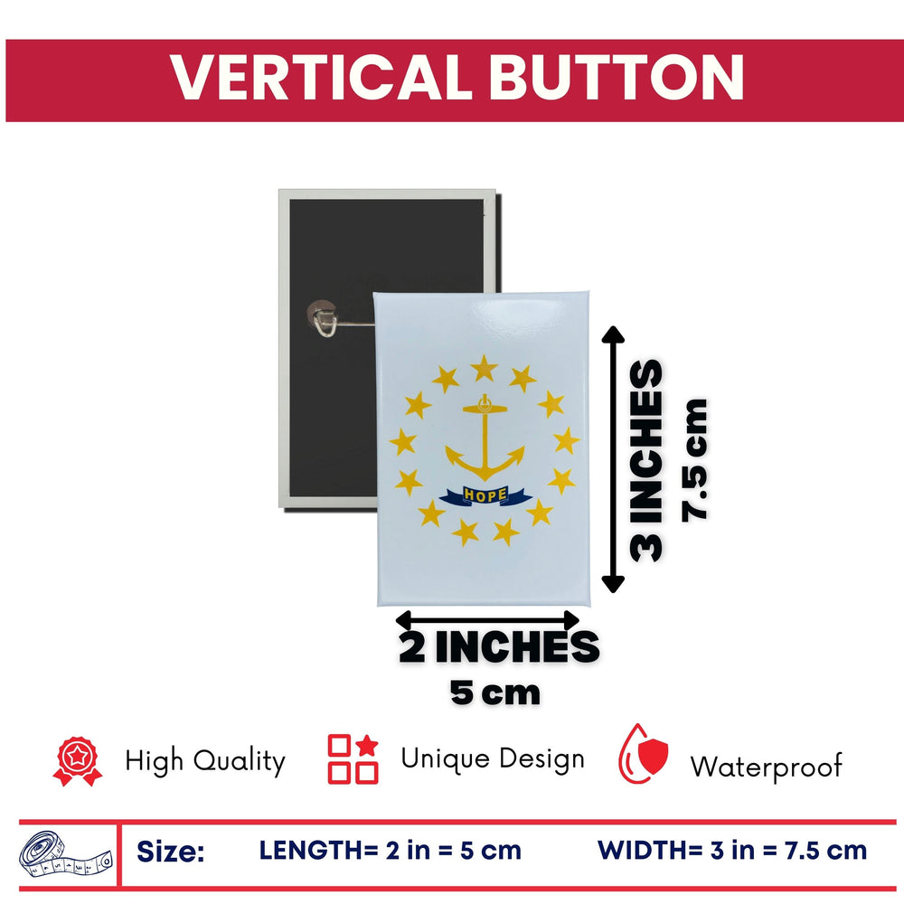 Vertical Button - State Flag Rhode Island - USA