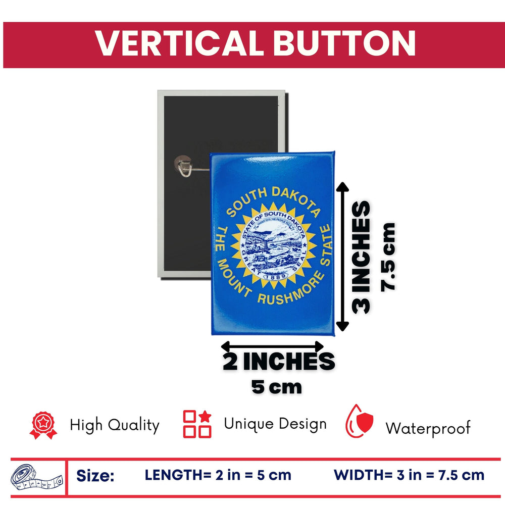 Vertical Button - State Flag South Dakota - USA