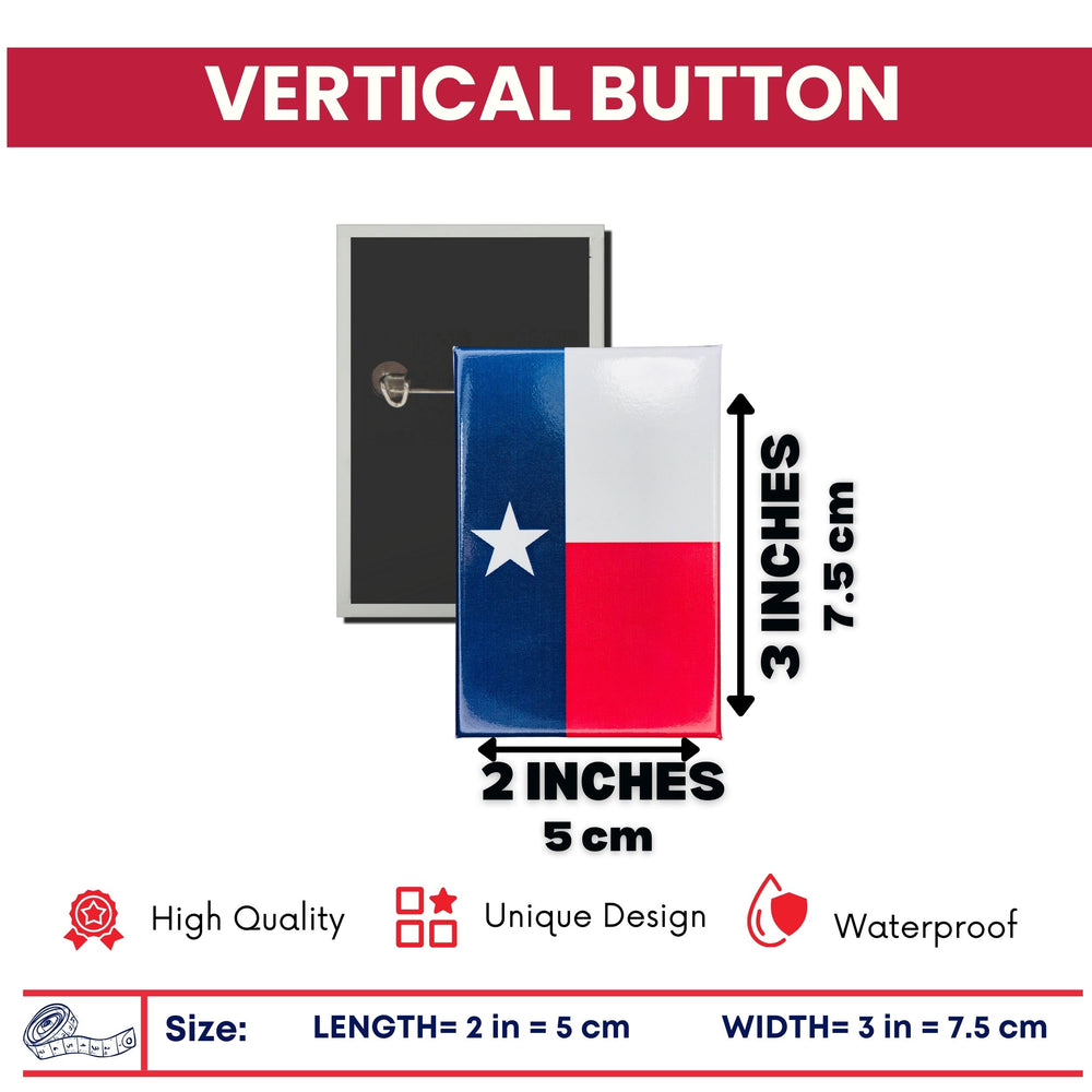 Vertical Button - State Flag Texas - USA