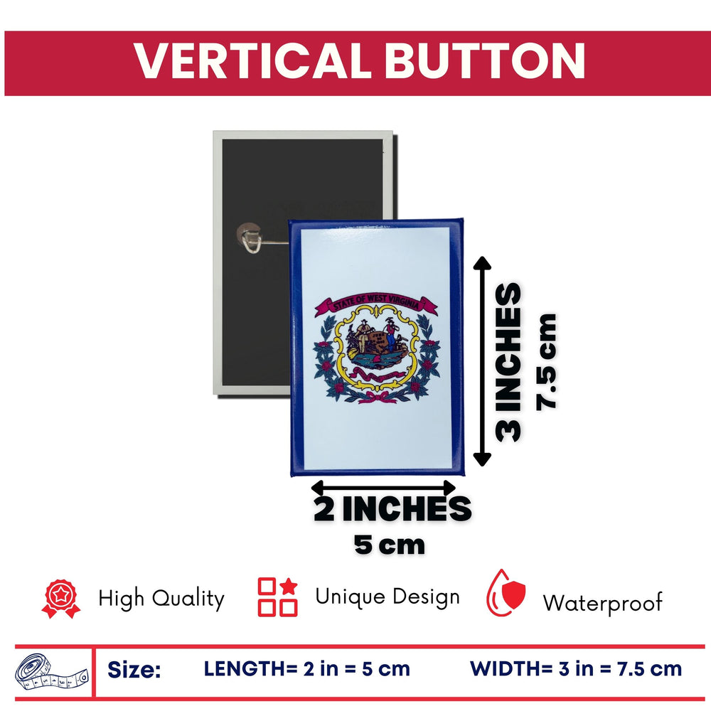 Vertical Button - State Flag West Virginia - USA